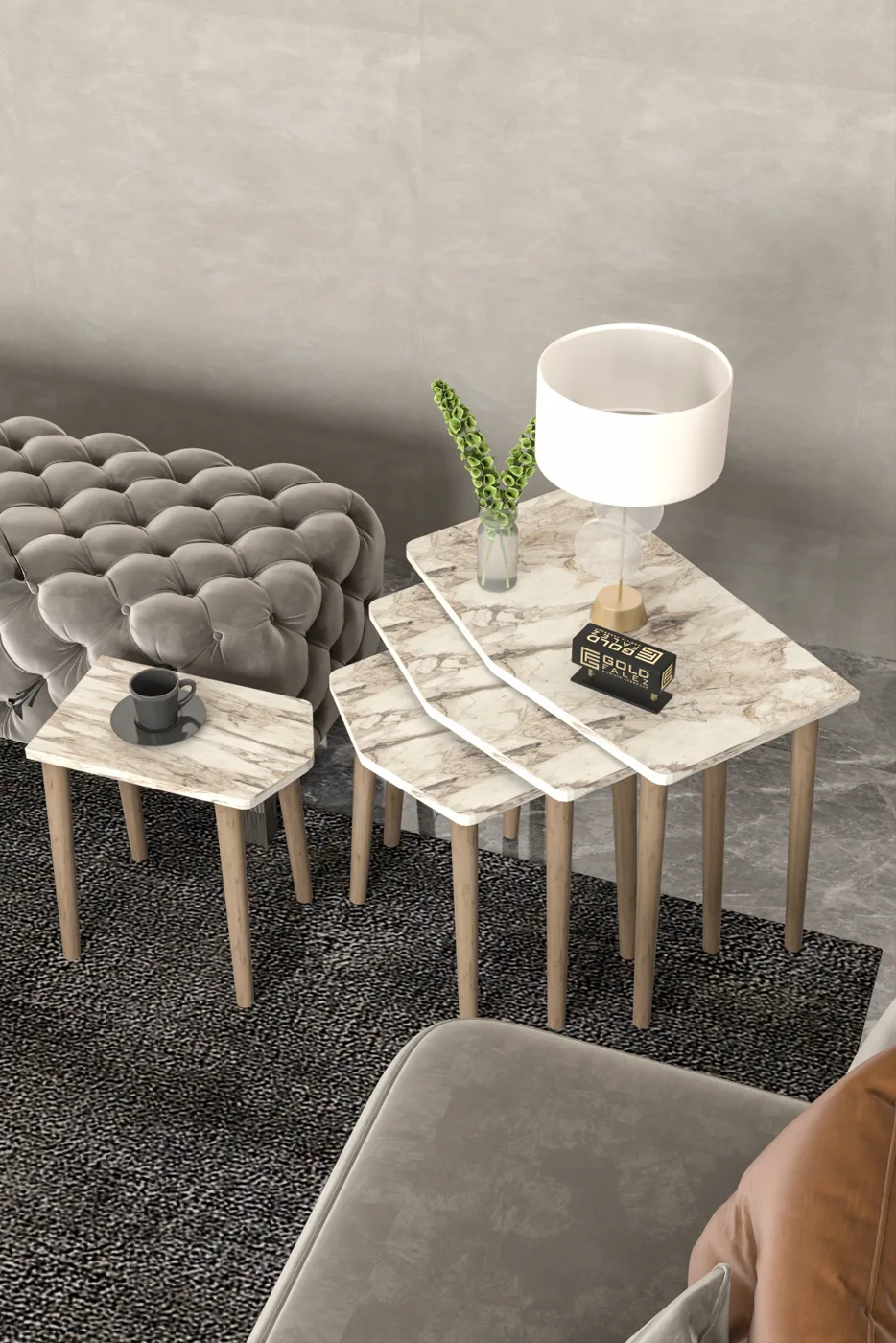 Elya 4-Piece Nesting Table Set Melamine-faced Chipboard Ecru