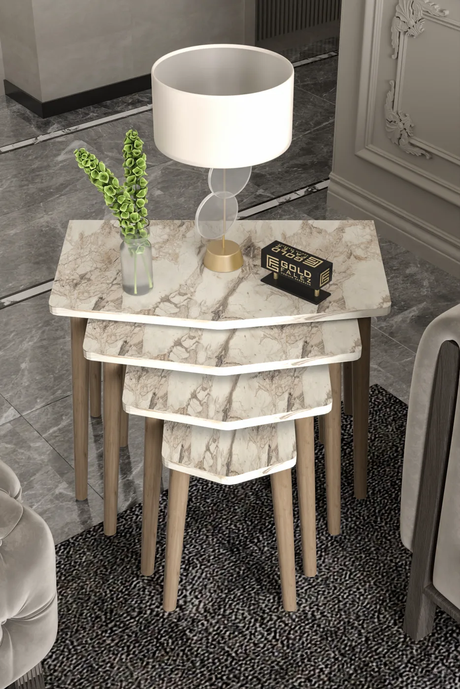 Elya 4-Piece Nesting Table Set Melamine-faced Chipboard Ecru