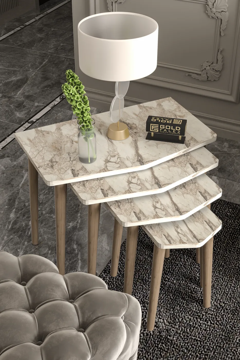 Elya 4-Piece Nesting Table Set Melamine-faced Chipboard Ecru