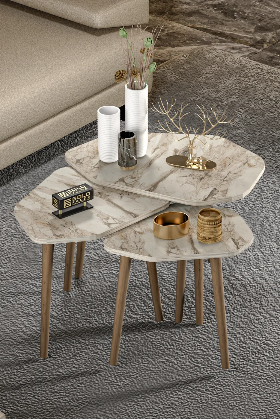 Trio 3-Piece Nesting Table Set Melamine-faced Chipboard Beige