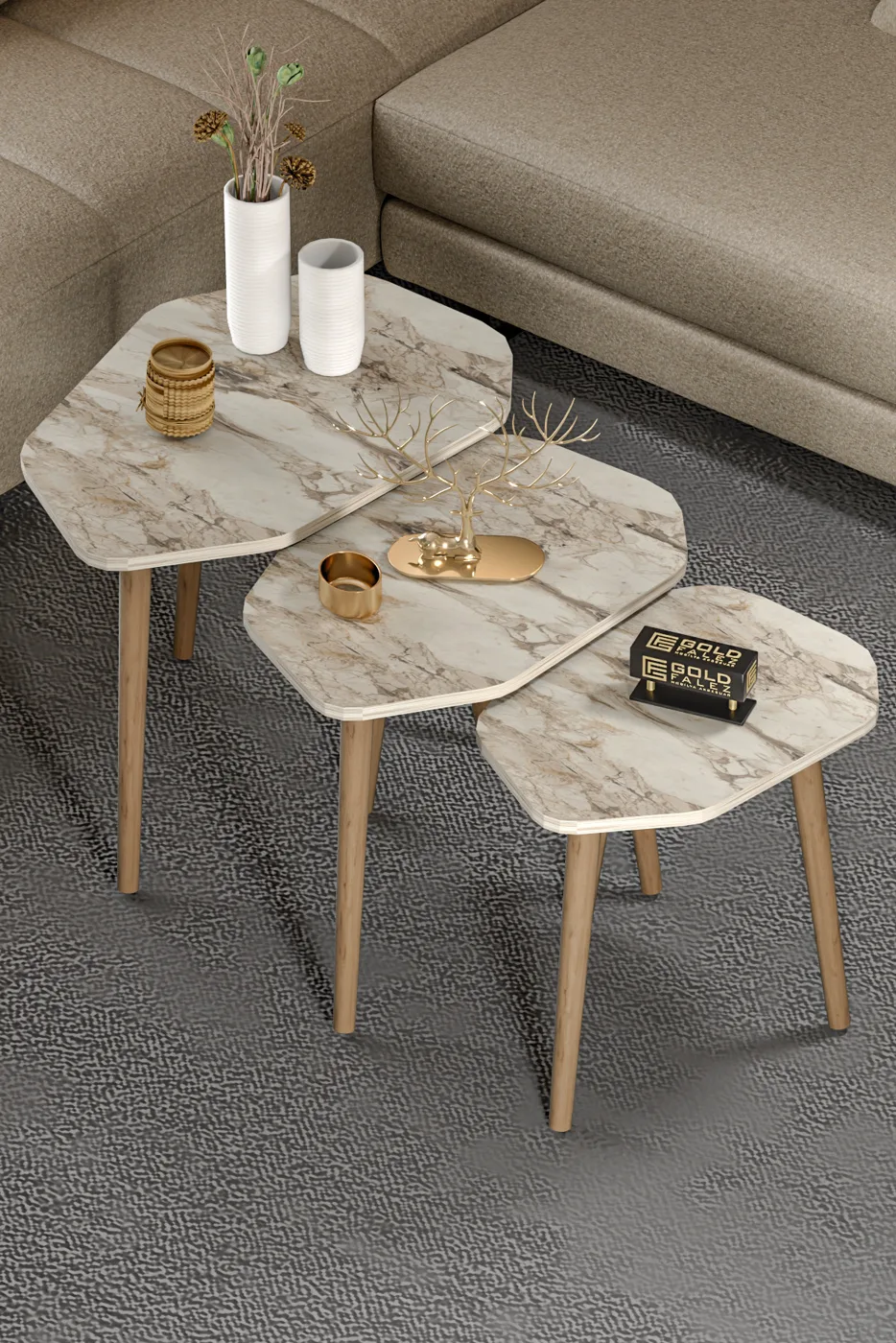 Trio 3-Piece Nesting Table Set Melamine-faced Chipboard Beige