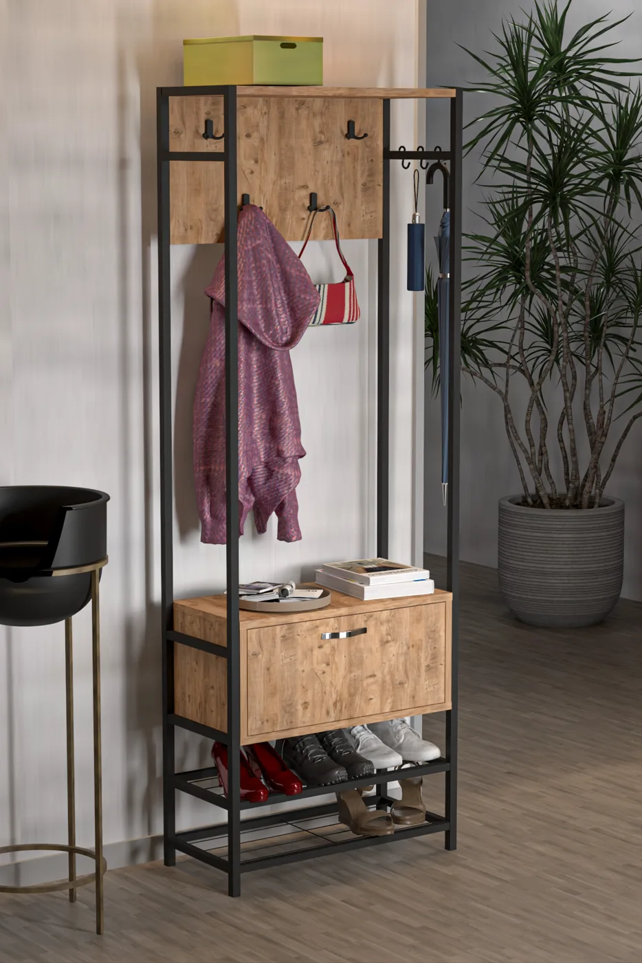 Multi-Purpose Metal Brown Coat Rack