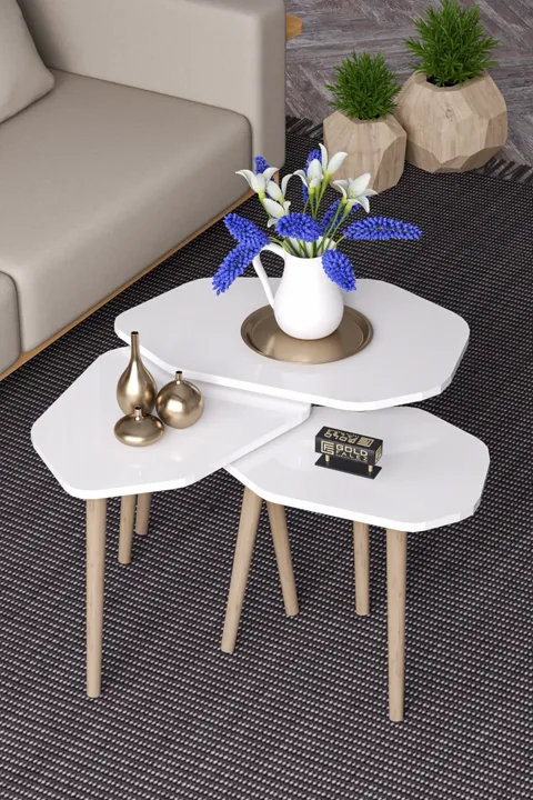 Trio 3-Piece Nesting Table Set Melamine-Faced Chipboard White