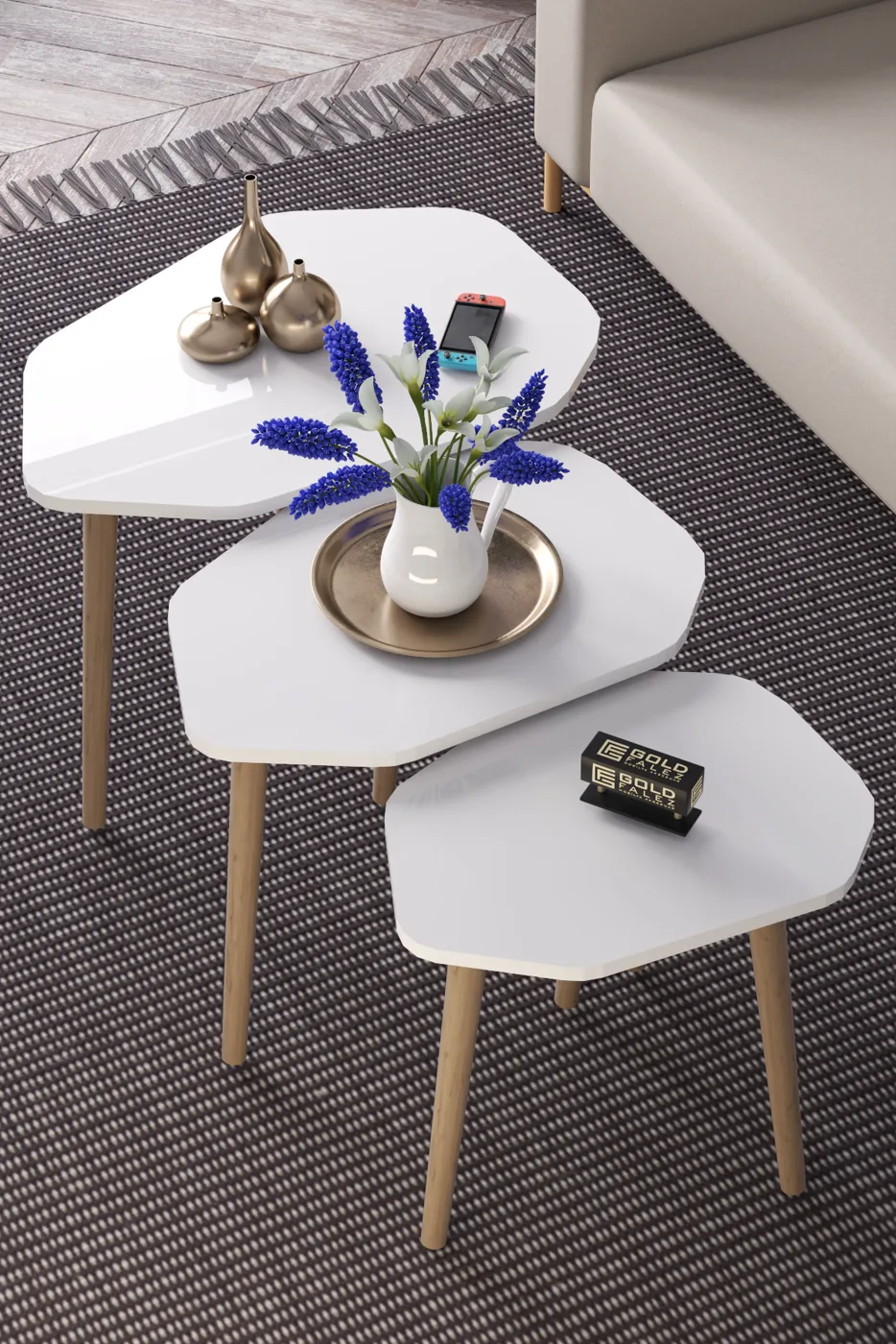 Trio 3-Piece Nesting Table Set Melamine-Faced Chipboard White