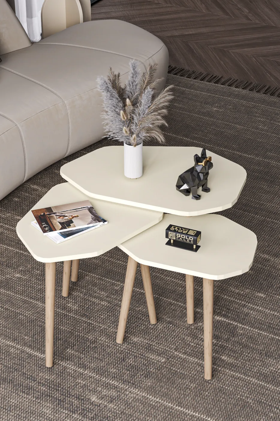 Trio 3-Piece Nesting Table Set Melamine-Faced Chipboard Ecru