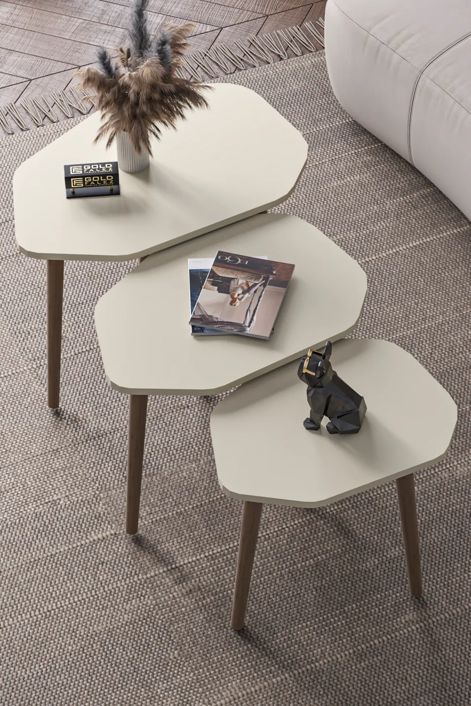Trio 3-Piece Nesting Table Set Melamine-Faced Chipboard Ecru