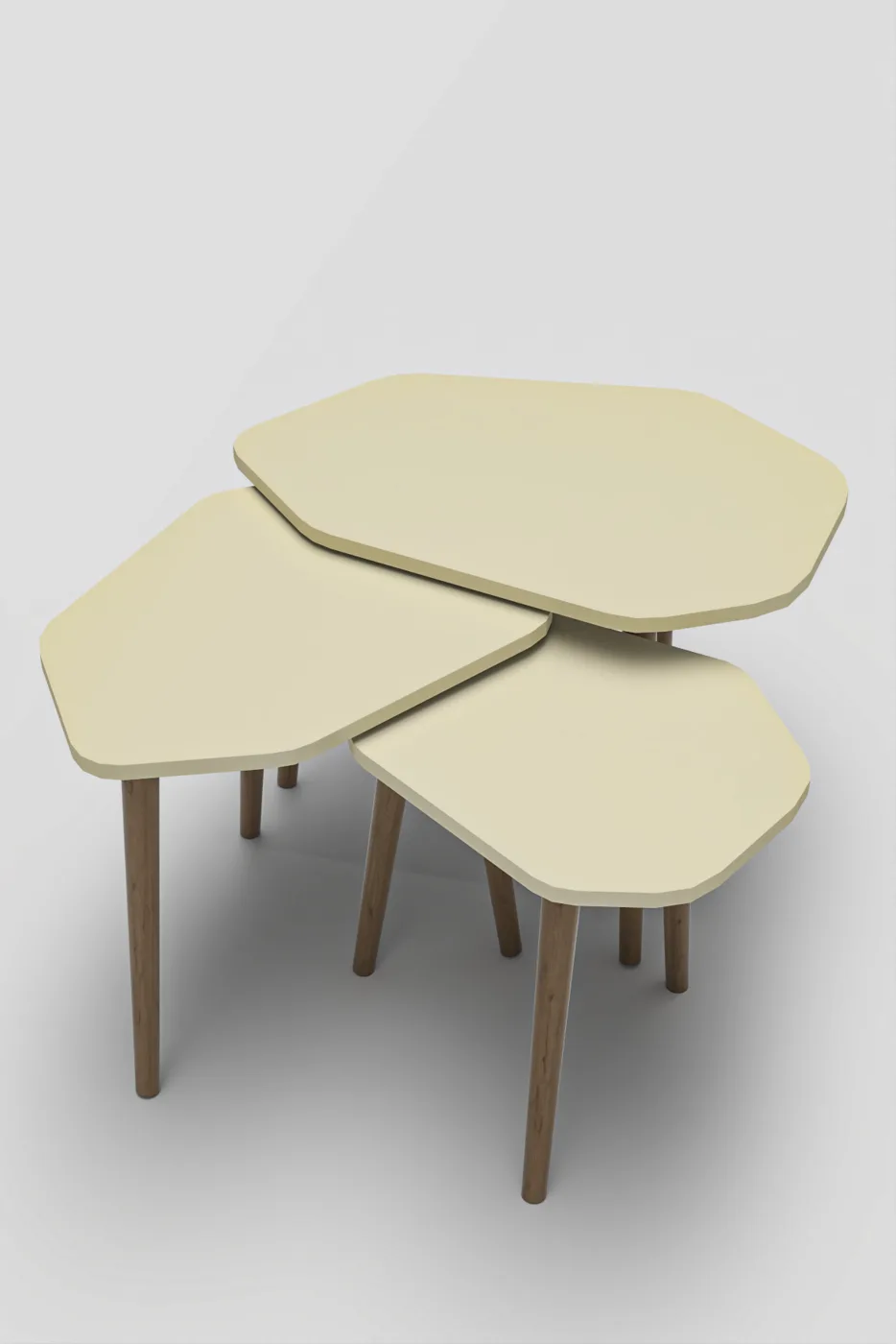 Trio 3-Piece Nesting Table Set Melamine-Faced Chipboard Ecru