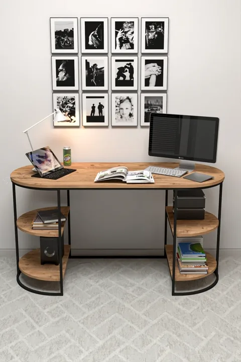 Dolunay Desk Melamine-Faced Chipboard Brown