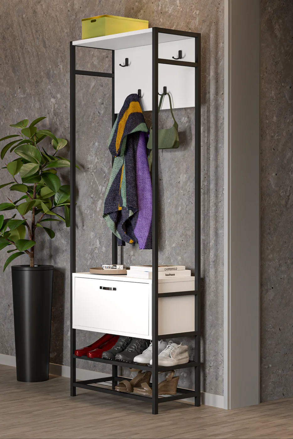 Multi-Purpose Metal White Coat Rack