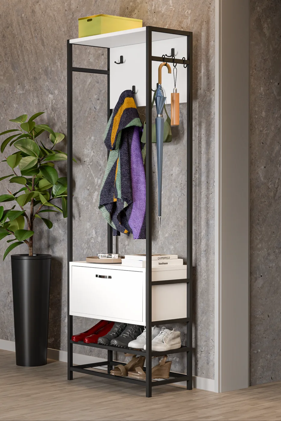 Multi-Purpose Metal White Coat Rack
