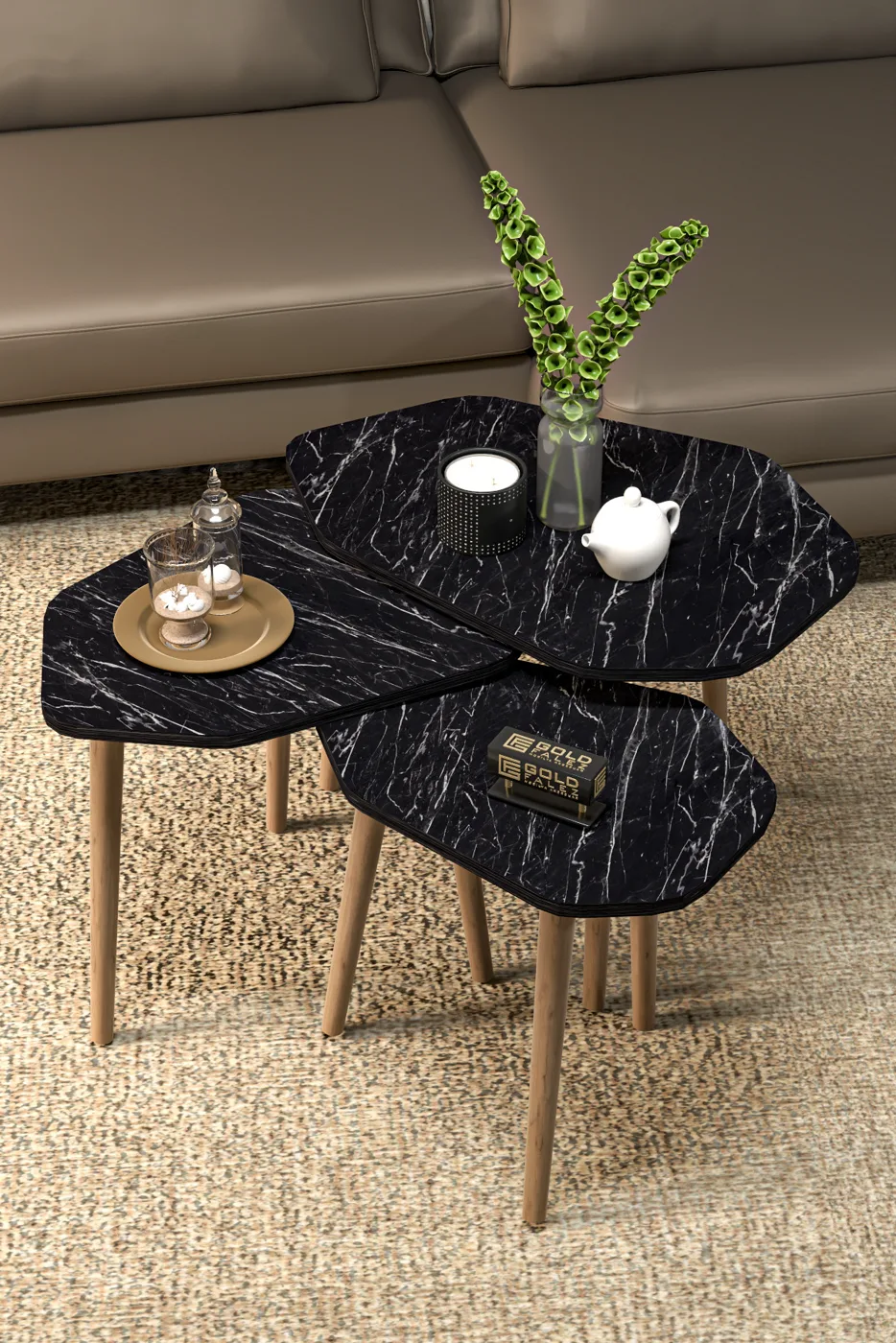 Trio 3-Piece Nesting Table Set Melamine-Faced Chipboard Black