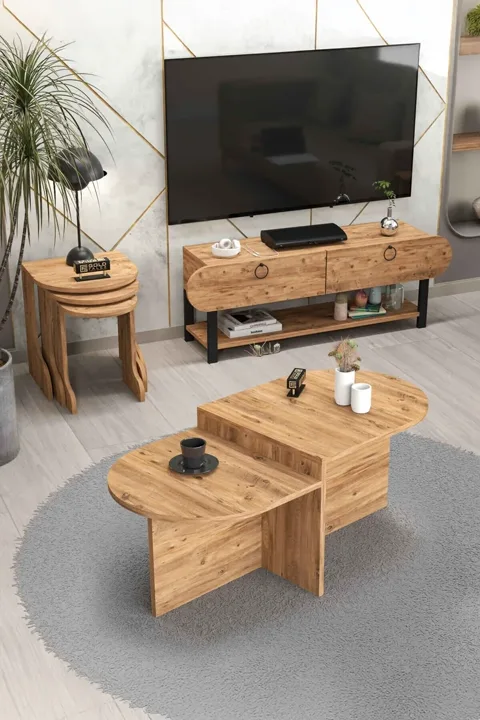 Setro 6'lı Sehpa ve TV Ünitesi Seti Suntalam Kahverengi