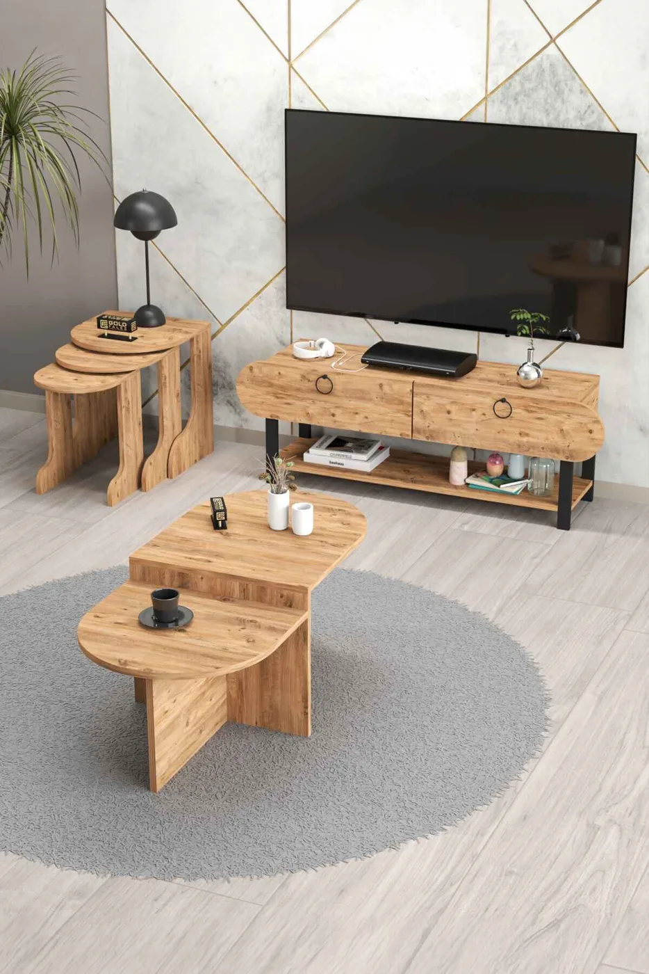 Setro 6-Piece Table and TV Unit Set Melamine-faced Chipboard Brown