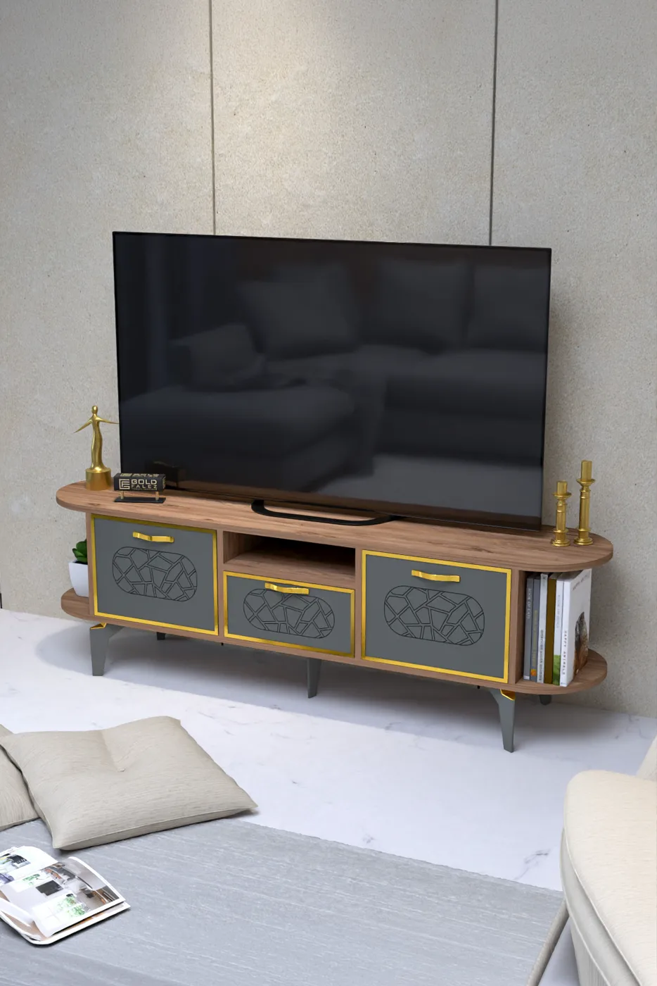 Mobile TV Mira Gold in truciolare nobilitato marrone