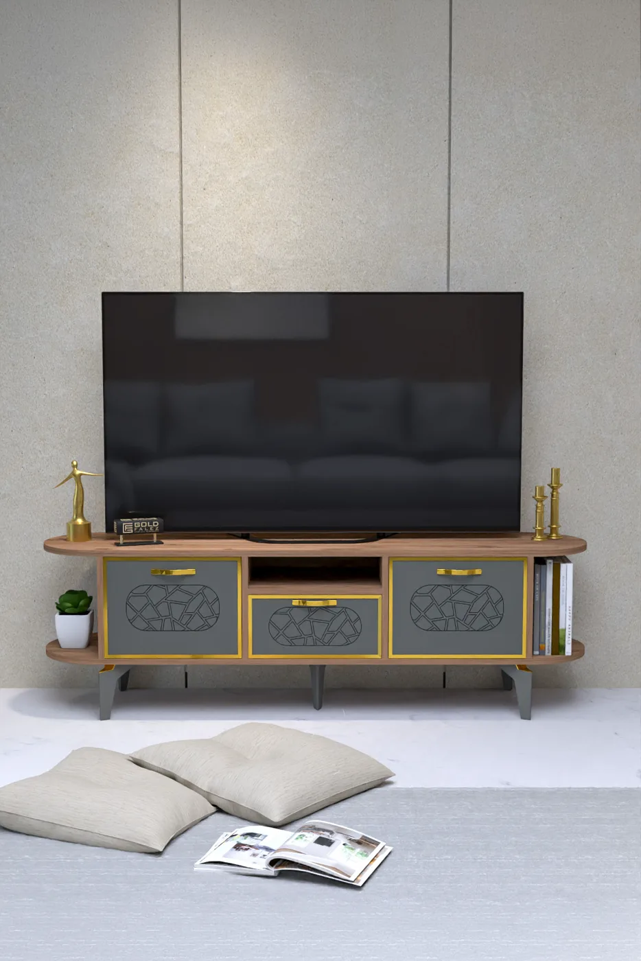 Mobile TV Mira Gold in truciolare nobilitato marrone