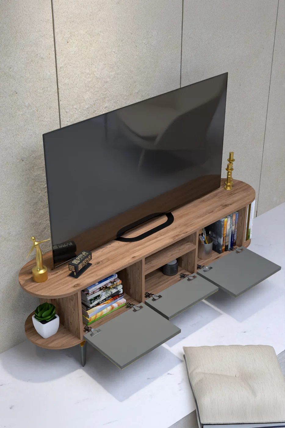 Mobile TV Mira Gold in truciolare nobilitato marrone