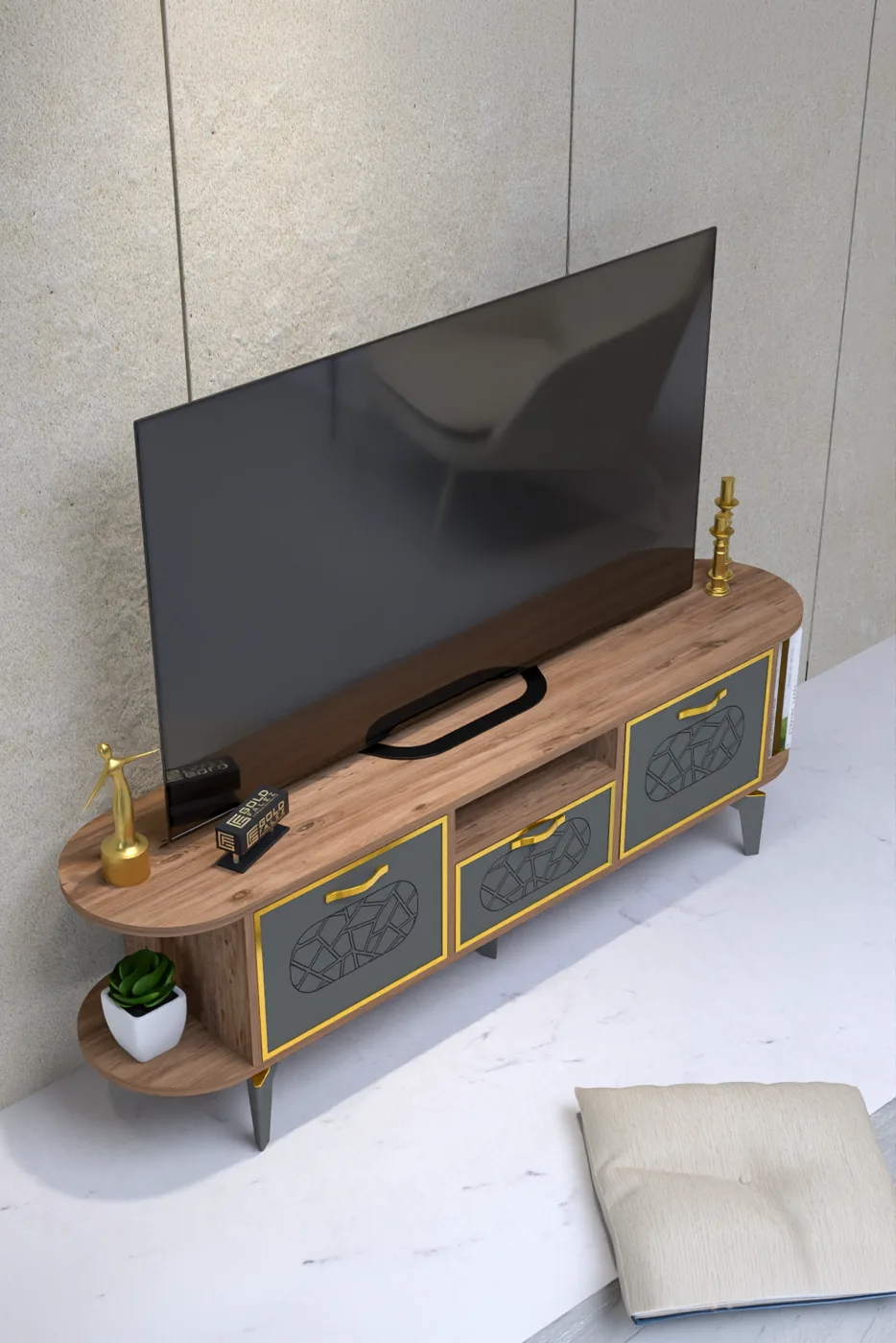 Mobile TV Mira Gold in truciolare nobilitato marrone