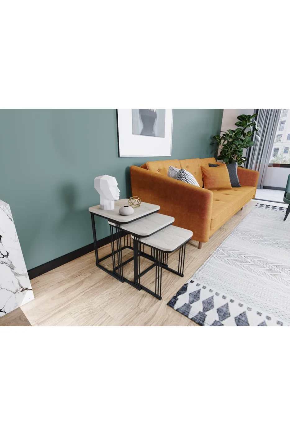 Alize Coffee Table and Nesting Table Set Melamine-faced Chipboard Beige