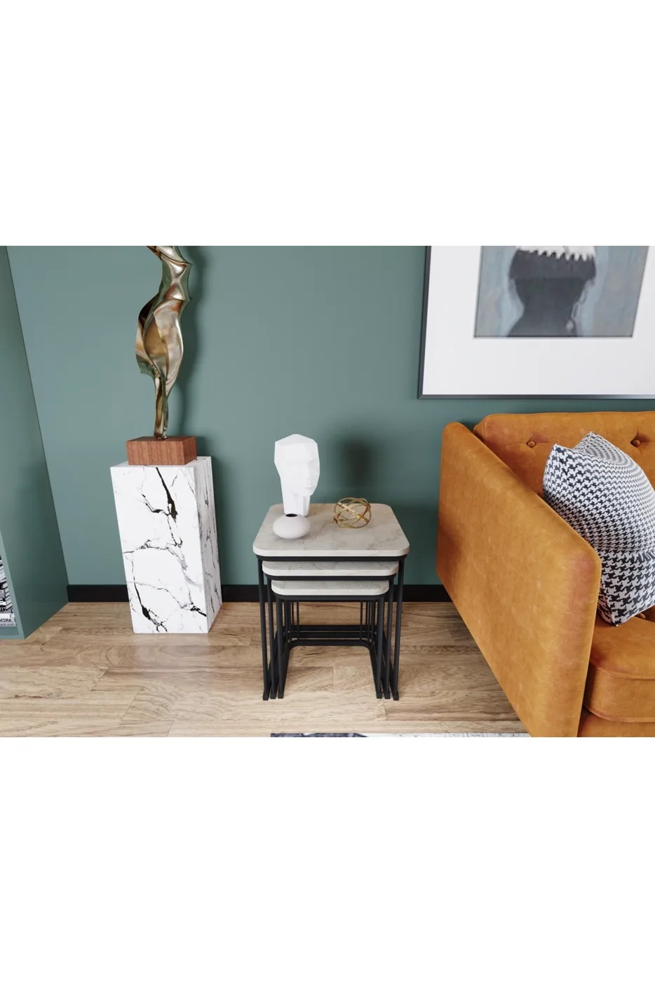 Alize Coffee Table and Nesting Table Set Melamine-faced Chipboard Beige