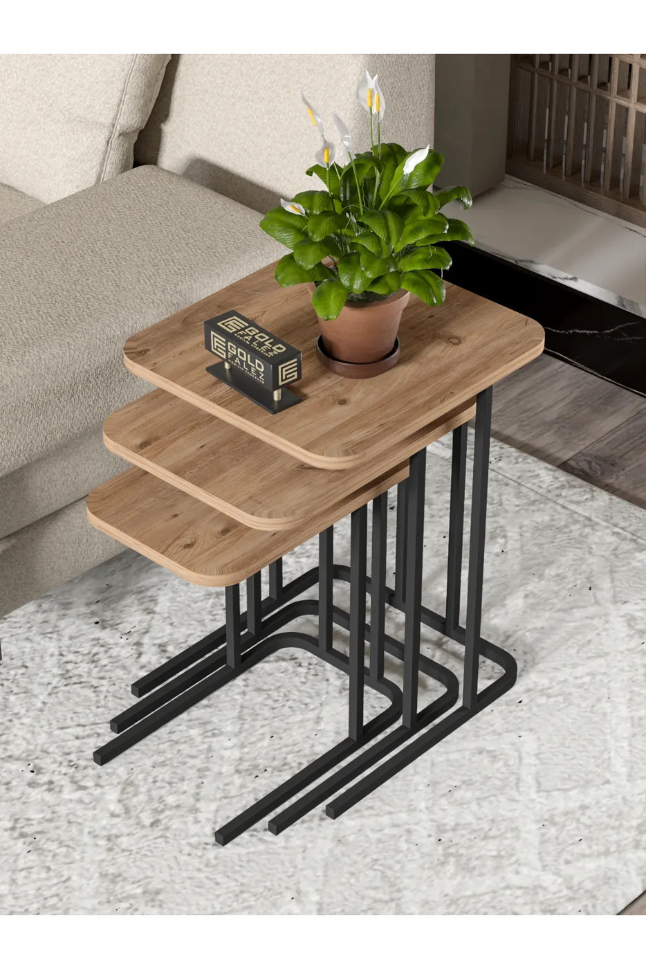 Zino 3-Piece Nesting Table Set Melamine-faced Chipboard Brown