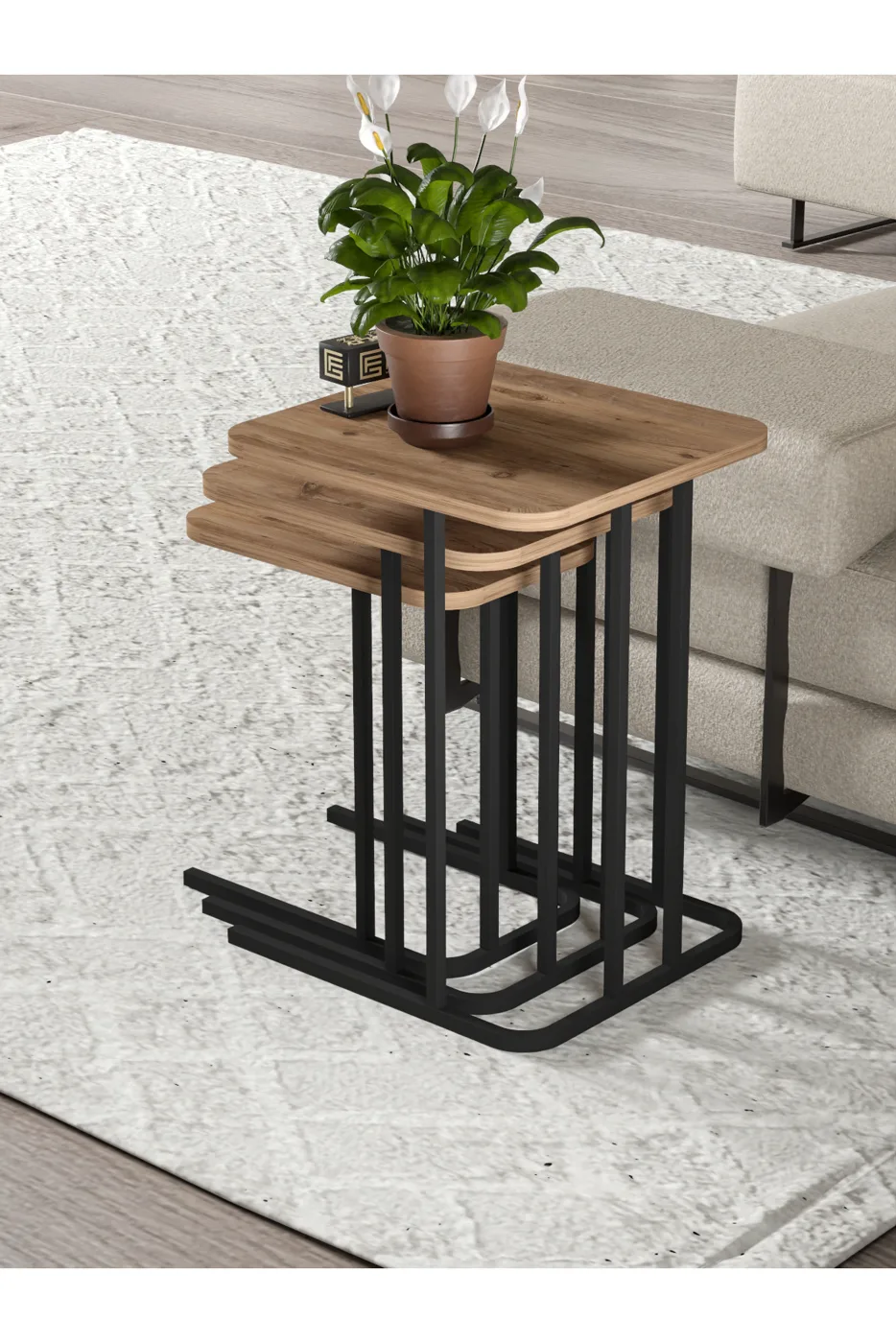 Zino 3-Piece Nesting Table Set Melamine-faced Chipboard Brown
