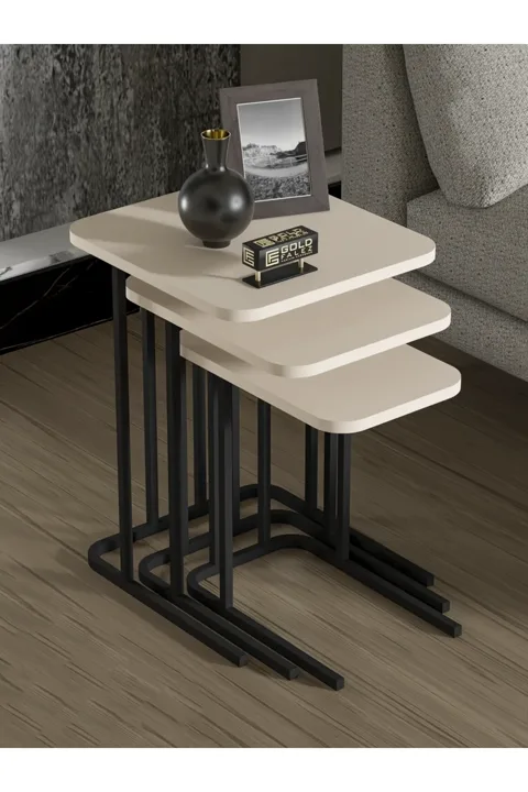 Zino 3-Piece Nesting Table Set Melamine-faced Chipboard Cream