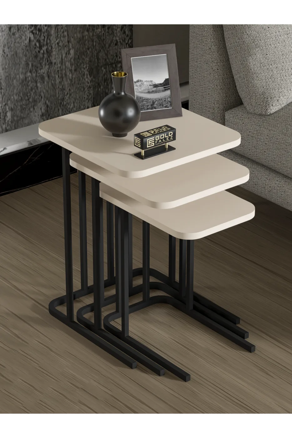 Zino 3-Piece Nesting Table Set Melamine-faced Chipboard Cream