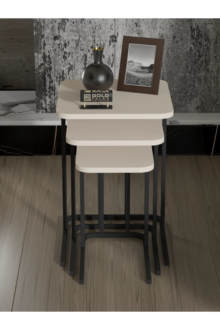 Zino 3-Piece Nesting Table Set Melamine-faced Chipboard Cream