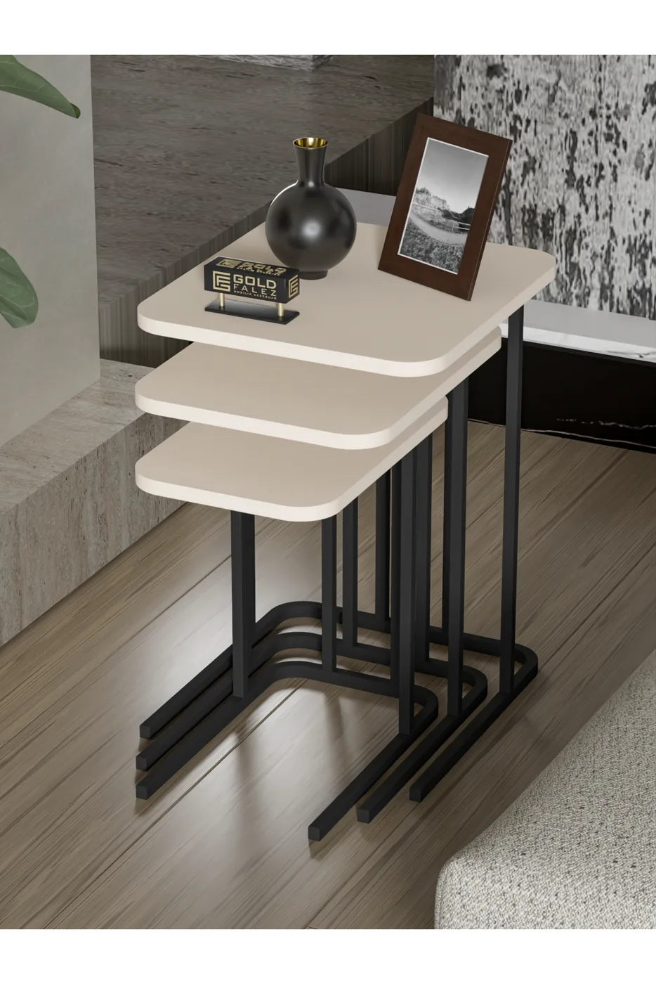 Zino 3-Piece Nesting Table Set Melamine-faced Chipboard Cream