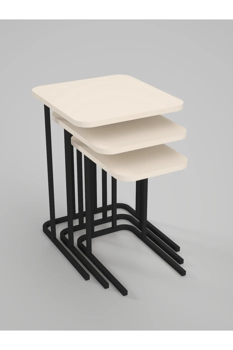 Zino 3-Piece Nesting Table Set Melamine-faced Chipboard Cream