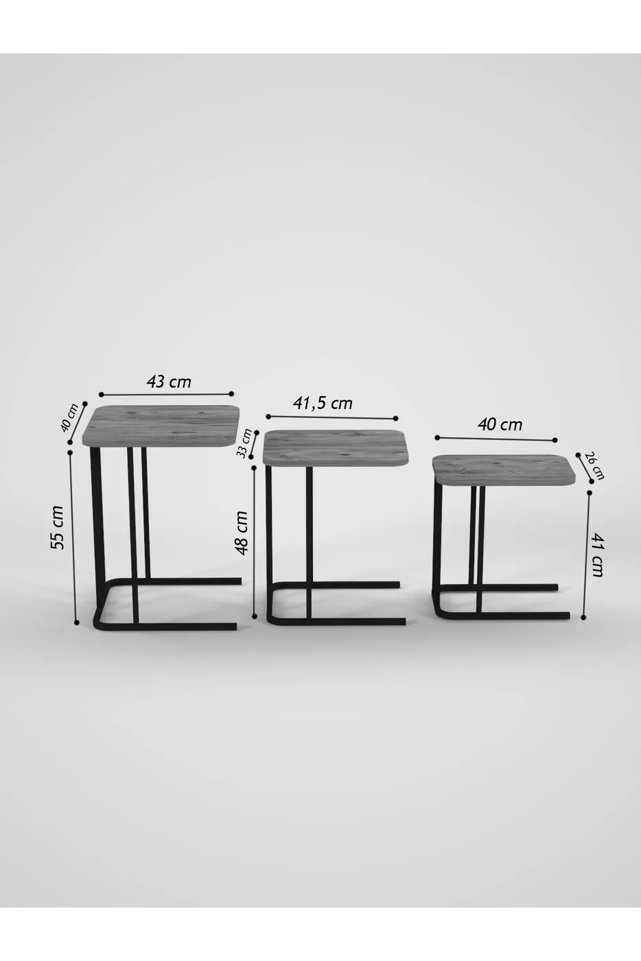 Zino 3-Piece Nesting Table Set Melamine-faced chipboard Ecru