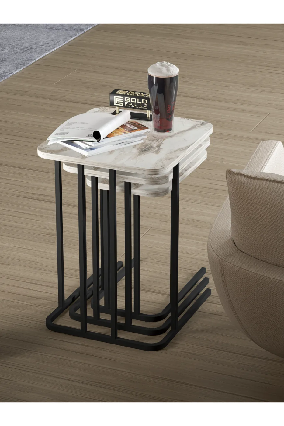 Zino 3-Piece Nesting Table Set Melamine-faced chipboard Ecru