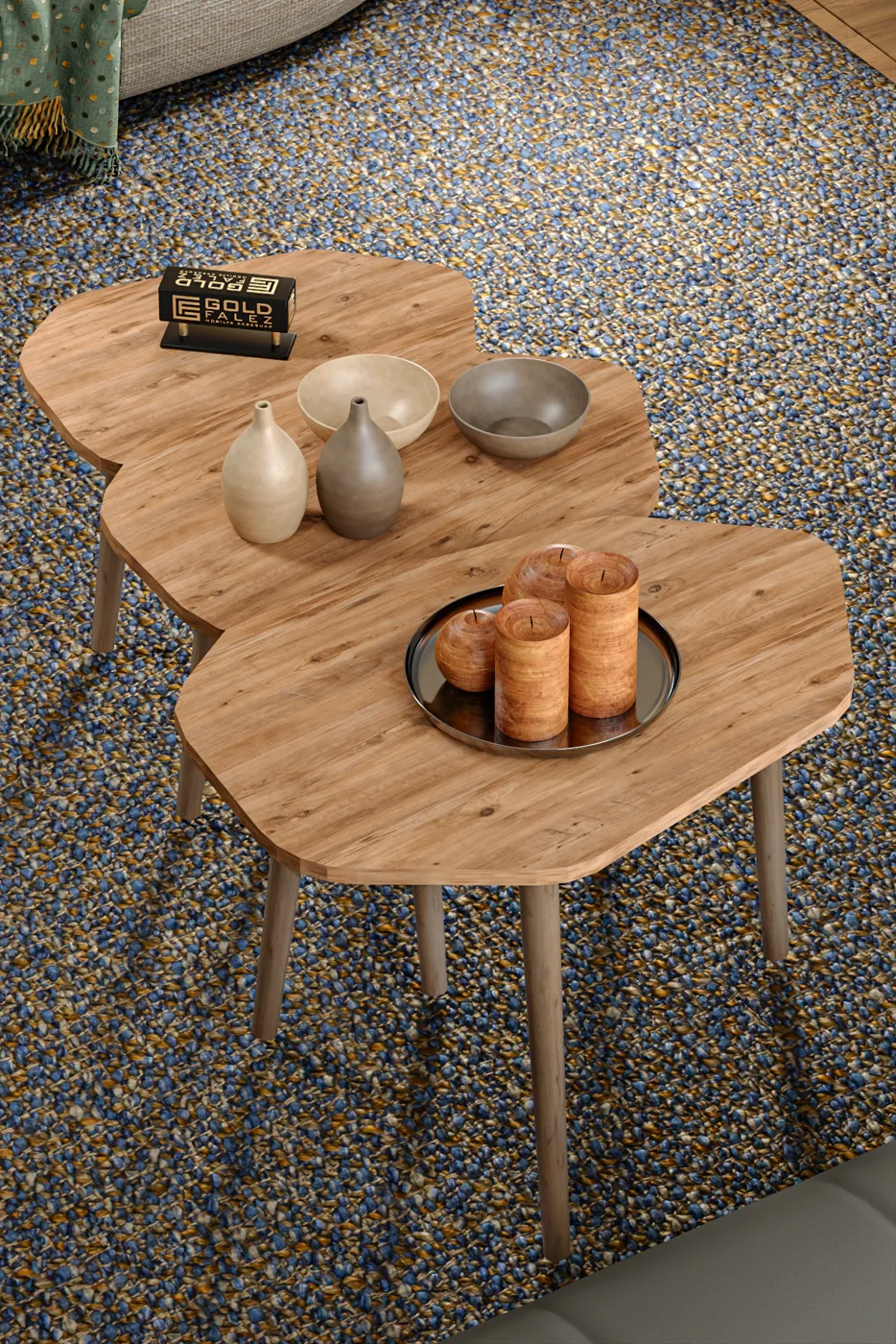 Trio 3-Piece Nesting Table Set Melamine-faced chipboard Brown
