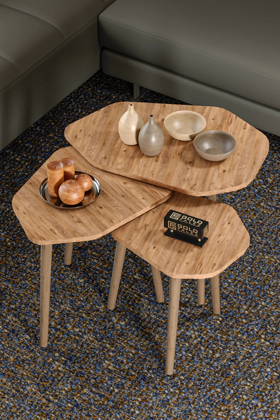 Trio 3-Piece Nesting Table Set Melamine-faced chipboard Brown