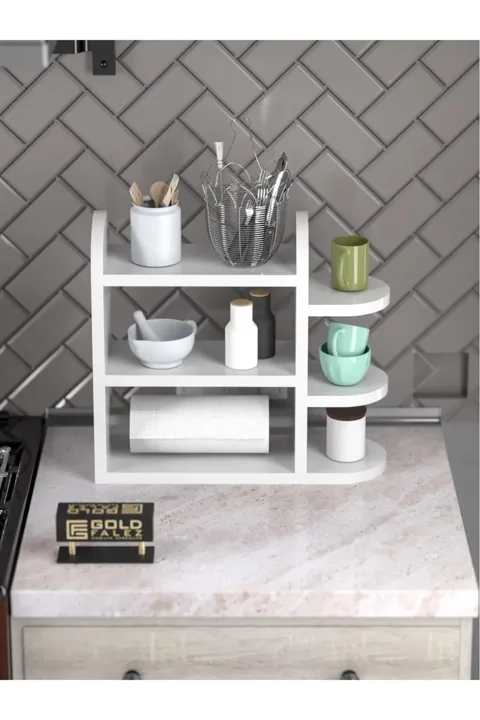 Multi-purpose Kitchen Shelf Spice Rack Paper Towel Holder White