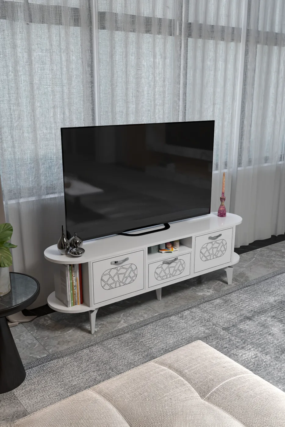 Mobile TV Mira Silver in truciolare nobilitato bianco