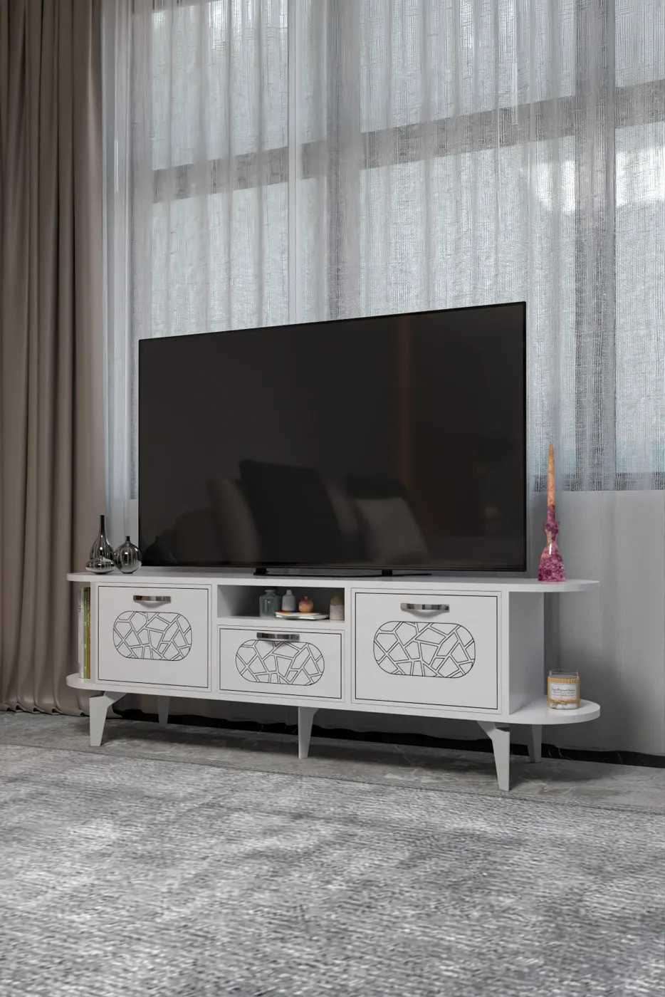 Mobile TV Mira Silver in truciolare nobilitato bianco