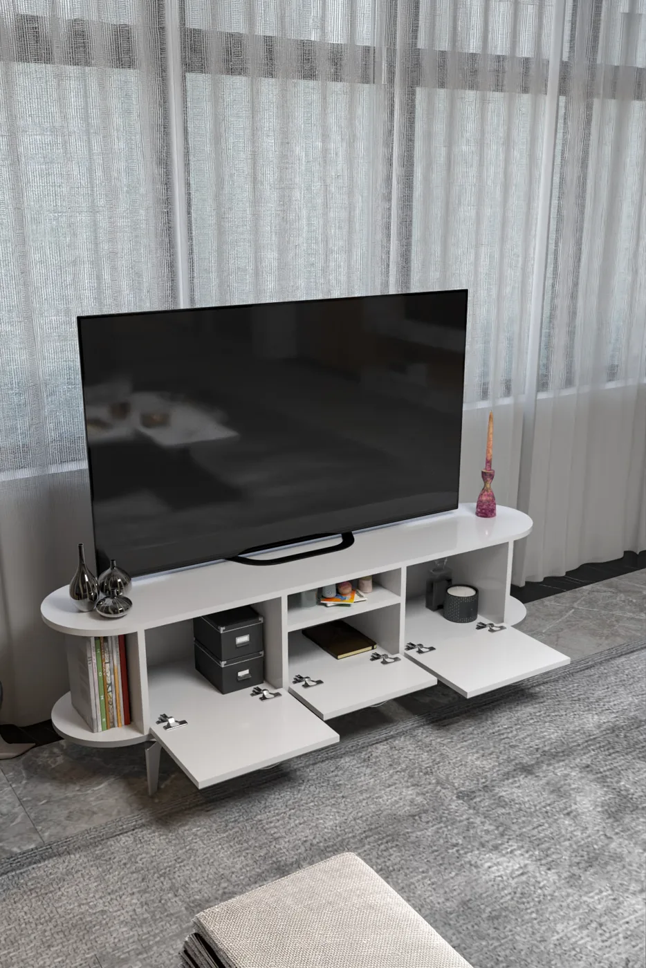 Mobile TV Mira Silver in truciolare nobilitato bianco