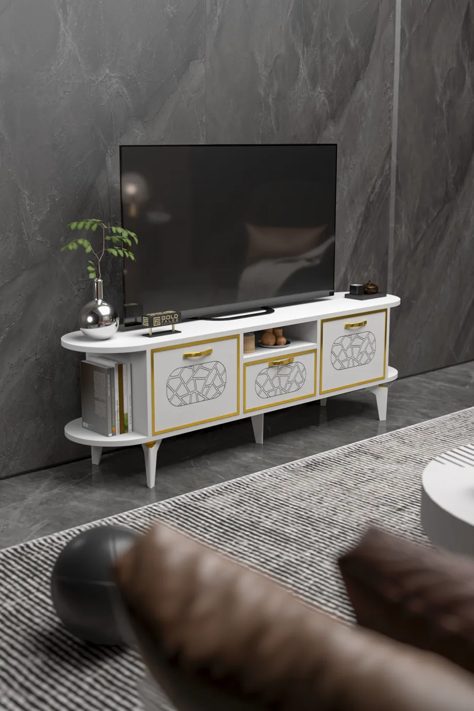 Mobile TV Mira Gold in truciolare nobilitato bianco