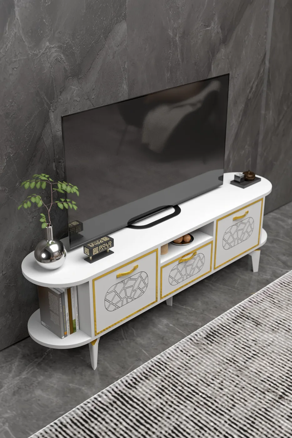 Mobile TV Mira Gold in truciolare nobilitato bianco