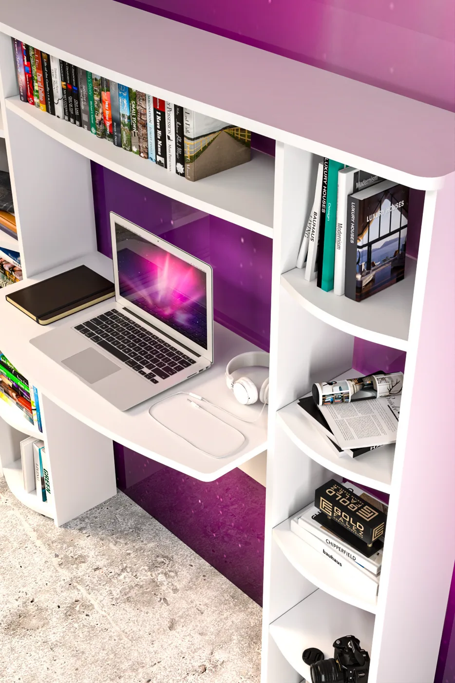 10-Shelved Bookcase Desk Melamine-faced chipboard White