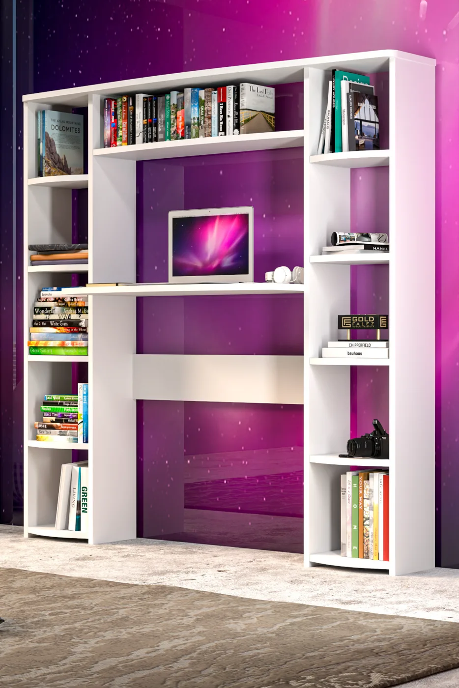 10-Shelved Bookcase Desk Melamine-faced chipboard White
