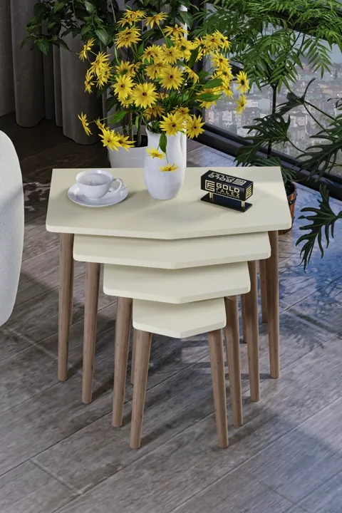 Elya ensemble de 4 tables gigognes en panneau de particules mélaminé beige