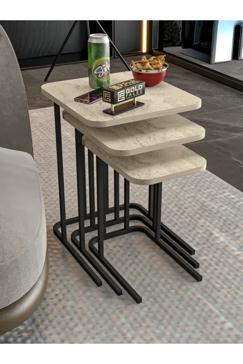 Zino 3-Piece Nesting Table Set Melamine-faced chipboard Multi-coloured