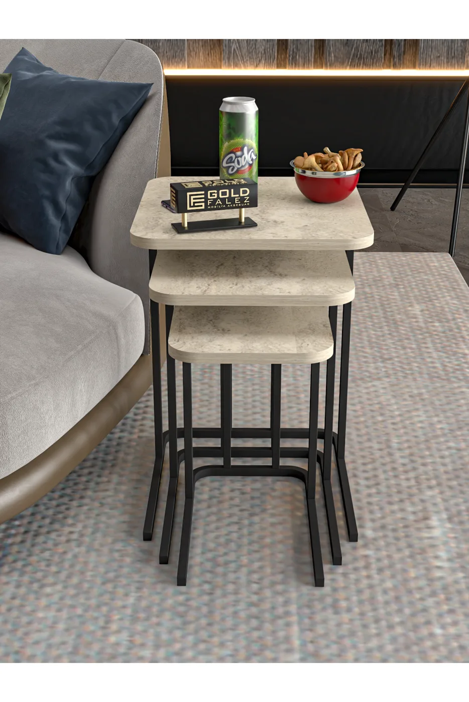 Zino 3-Piece Nesting Table Set Melamine-faced chipboard Multi-coloured