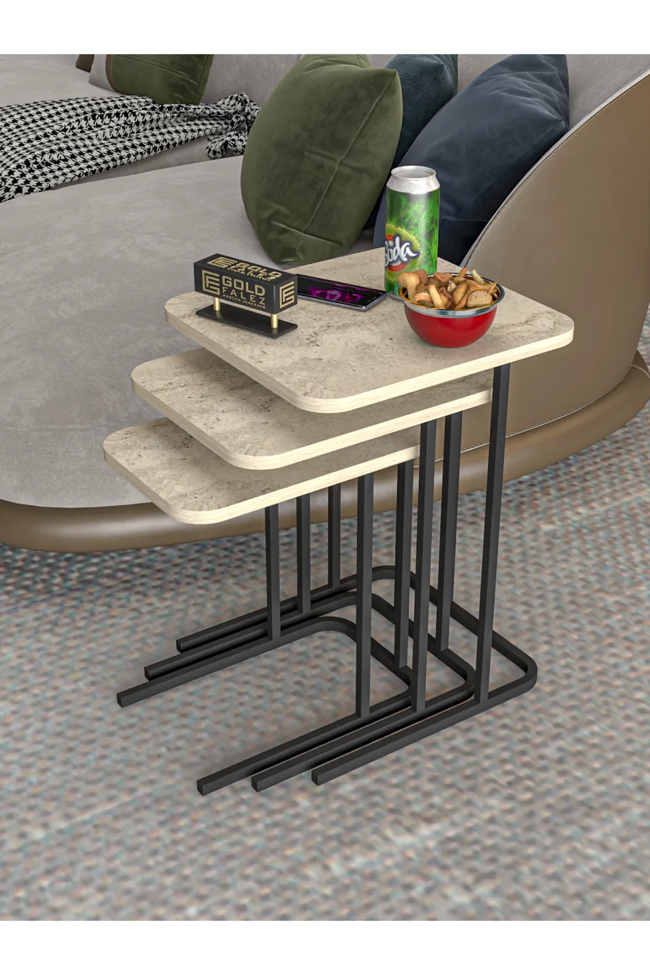 Zino 3-Piece Nesting Table Set Melamine-faced chipboard Multi-coloured