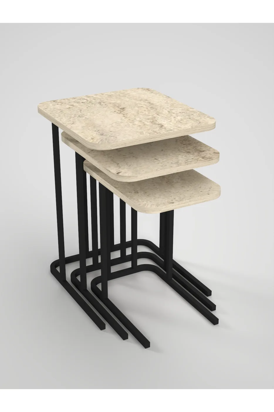 Zino 3-Piece Nesting Table Set Melamine-faced chipboard Multi-coloured