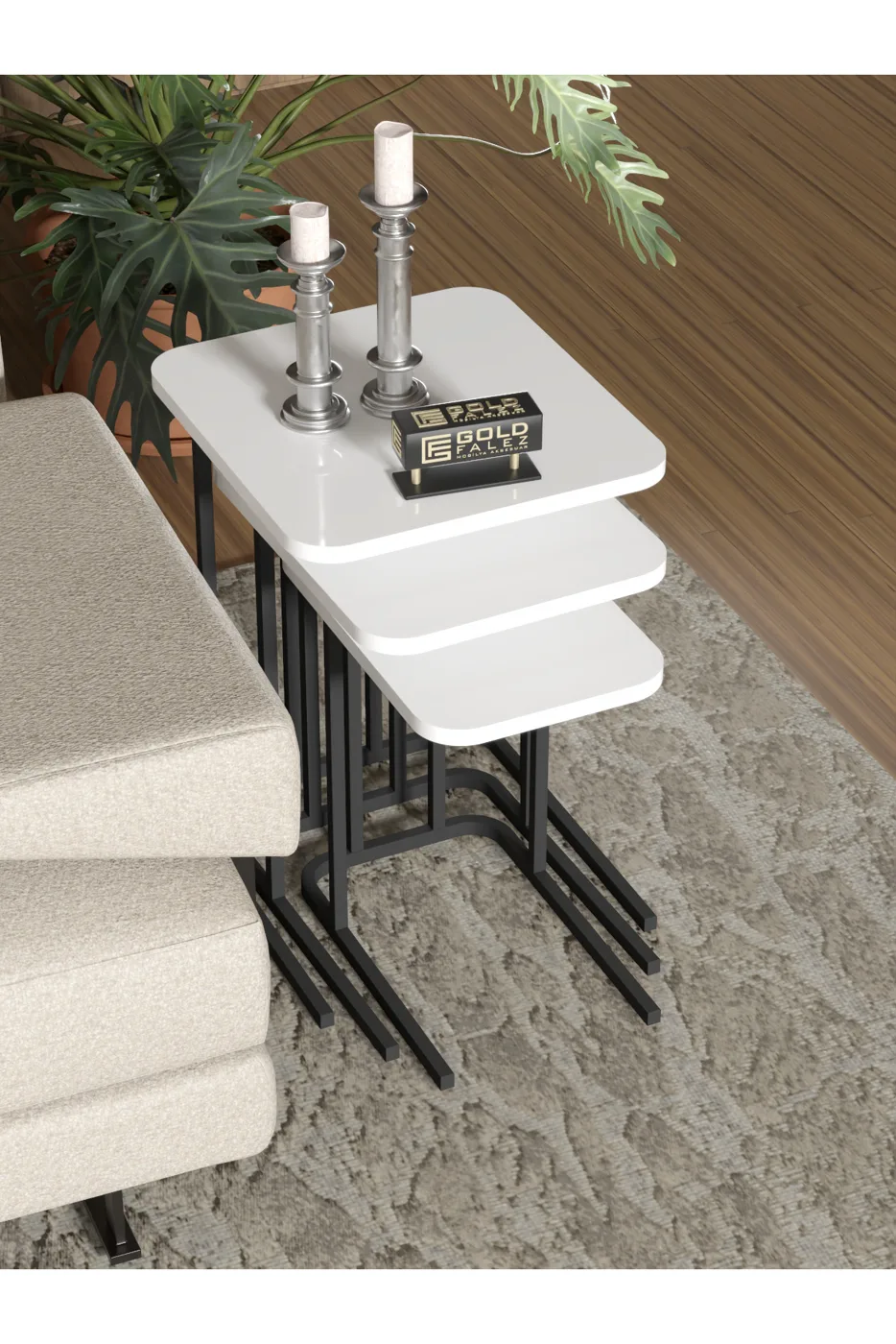 Zino 3-Piece Nesting Table Set Melamine-faced chipboard White
