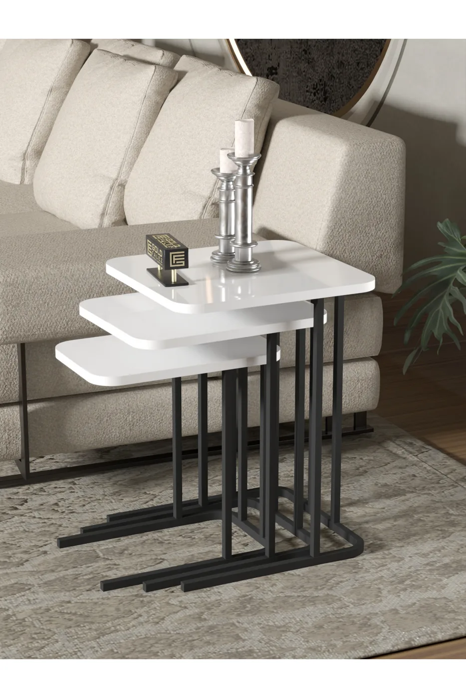 Zino 3-Piece Nesting Table Set Melamine-faced chipboard White