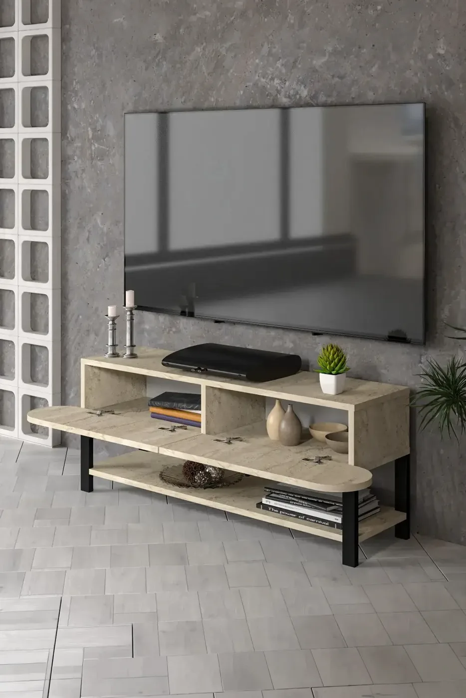 Setro 6-Piece Table and TV Unit Set Melamine-faced Chipboard Ecru